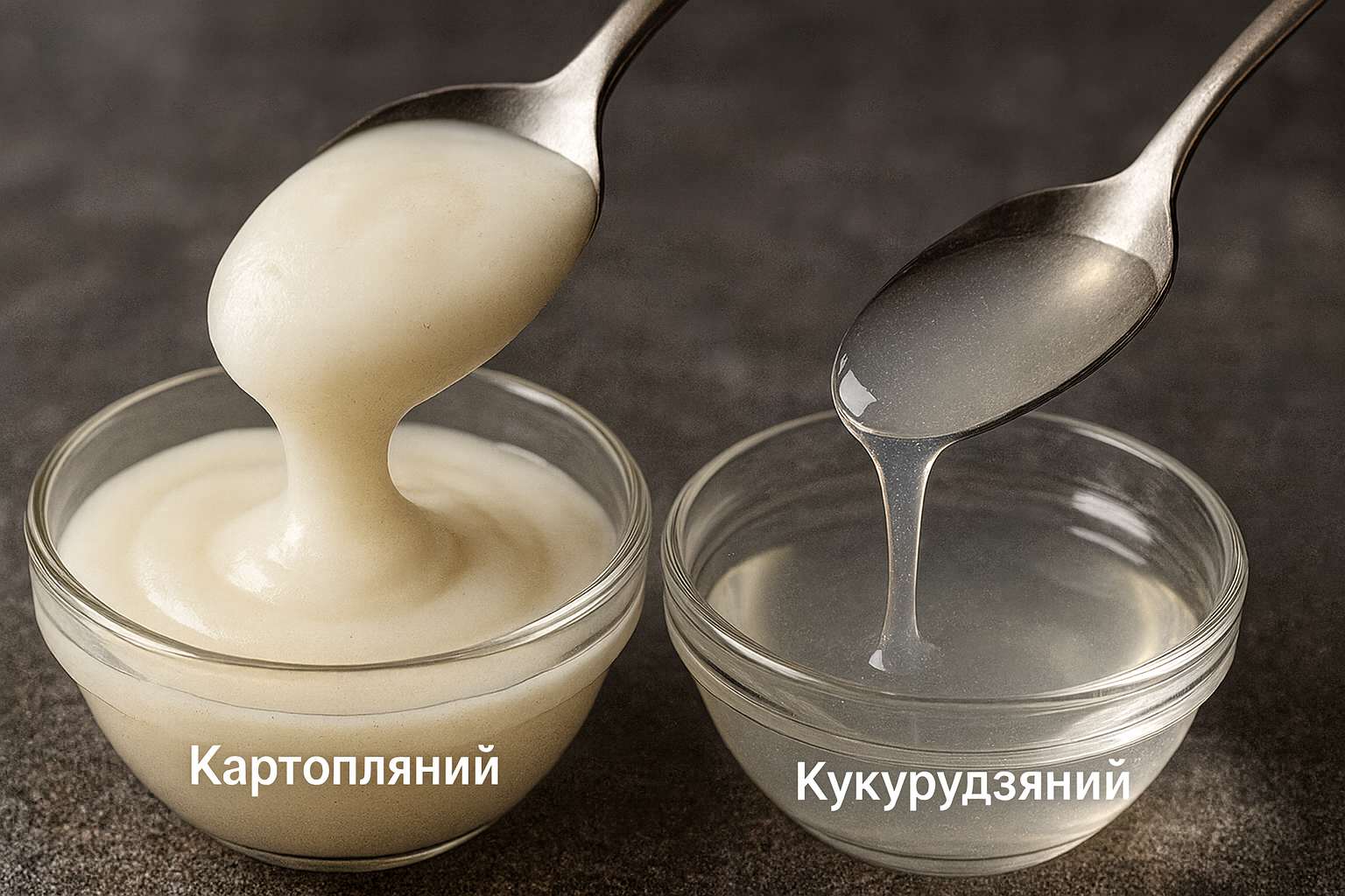 Порівняння густого соусу на картопляному крохмалі та прозорого соусу на кукурудзяному крохмалі