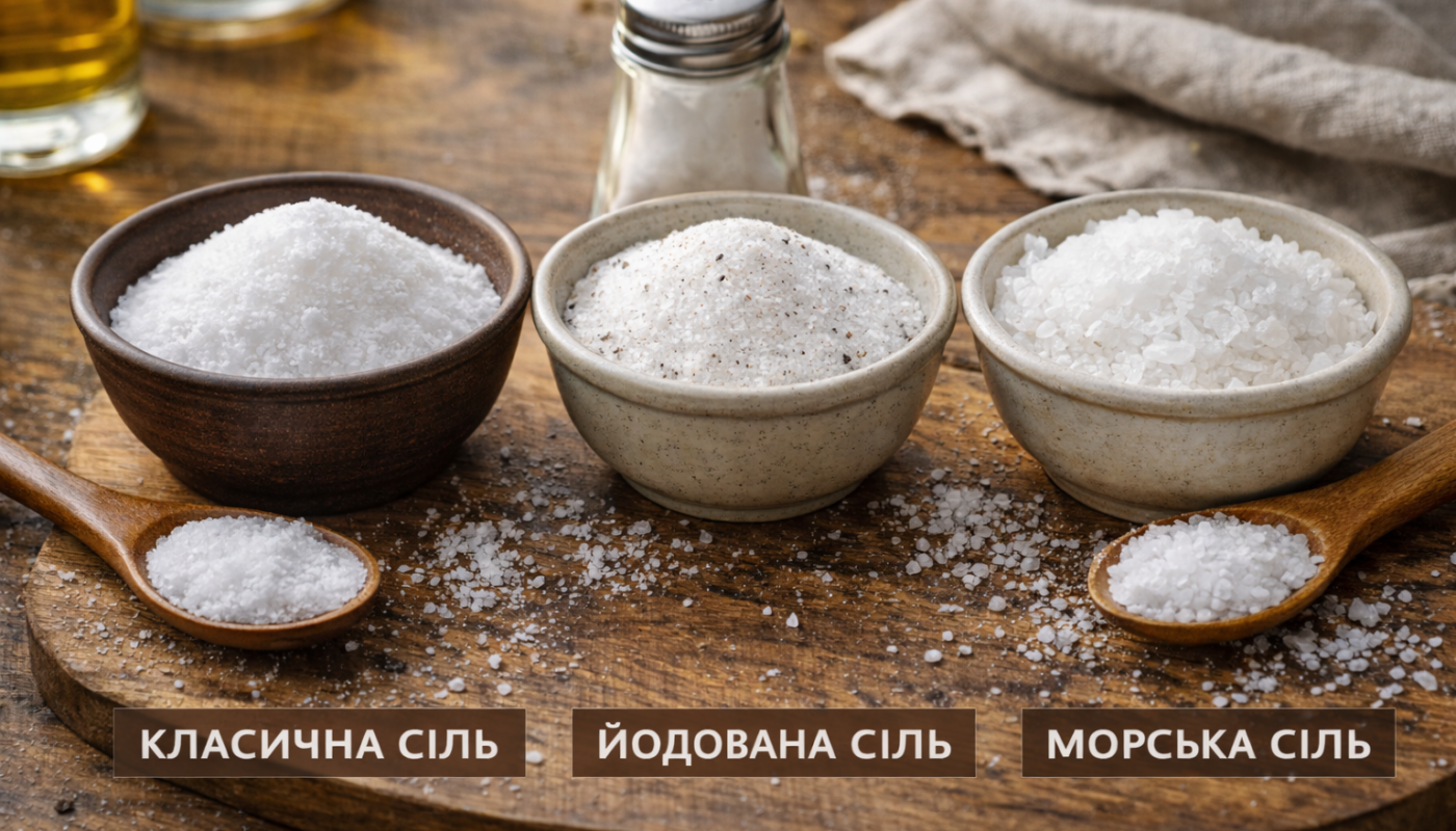 Види солі: класична, йодована та морська
